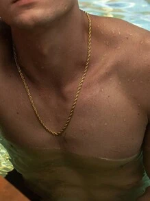 1pc 20"22"24" Minimalist Men's Rope Necklace, Gold/Silver/Black Stainless Steel Chain, Everyday Wear - Rope Necklace - View 1