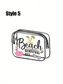 6款沙滩夏季字母图案多功能透明防水PVC包，旅行化妆包，旅行洗漱包，洗漱旅行包，主题沙滩包，男女皆宜，适合夏季出行、商务旅行、浴室用品、旅行必备品、邮轮必备品、女士派对装扮、邮递员必备品。 - 無色 - 查看 6