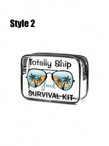 6款沙滩夏季字母图案多功能透明防水PVC包，旅行化妆包，旅行洗漱包，洗漱旅行包，主题沙滩包，男女皆宜，适合夏季出行、商务旅行、浴室用品、旅行必备品、邮轮必备品、女士派对装扮、邮递员必备品。 - 無色 - 查看 5