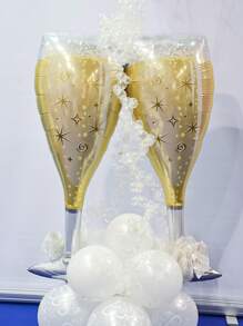 1 stuk aluminiumfolie ballon in de vorm van een champagneglas, cartoon feestdecoratie ballon, voor bruiloften, verjaardagen, bars, jubileumcadeaus (goudkleurig glas), Kerstmis
