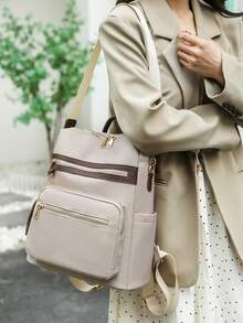 ZMBAG Women's Designer Fringe Zipper Square Backpack, Simple Flap Backpack With Large Capacity, College Student Backpack - Beige - View 3