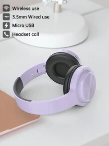 Wireless Headphones HD High Resolution Audio Stereo Comfortable Earmuffs Foldable Lightweight Low Latency Suitable For Travel/Home/Music/Games With Microphone - Purple - View 2
