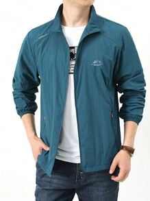 1pc Men's Sun Protection Clothing Solid Lightweight Jacket, Summer, Zipper Pocket, Stand Collar Fishing - Blue - View 5