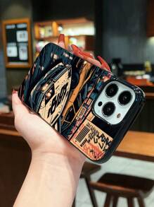 1PC Racing Pattern Black Jelly Phone Case Compatible With IPhone Waterproof Shockproof Anti-Fall Scratch Resistant - Multicolor - View 2