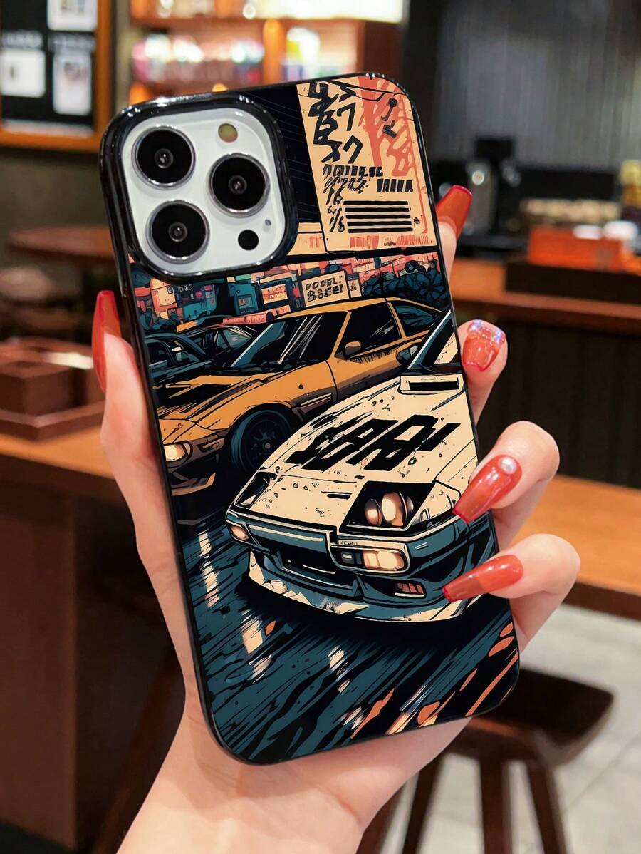 1PC Racing Pattern Black Jelly Phone Case Compatible With IPhone Waterproof Shockproof Anti-Fall Scratch Resistant - Multicolor - View 1