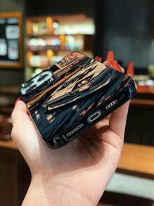 1PC Racing Pattern Black Jelly Phone Case Compatible With IPhone Waterproof Shockproof Anti-Fall Scratch Resistant - Multicolor - View 3