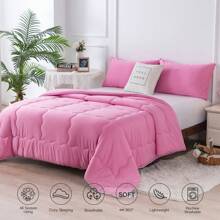 Nice Reversible Ultra-Soft Bedding Comforter Set - Jersey Knit T-Shirt Feeling - Cute Fluffy Lightweight Bedding Down Blanket Quilt With Pillowsham For Man Women Girl All Season Use - Twin / TWIN XL FULL QUEEN KING CAL KING Size - Rose Pink Purple Blue White Grey Blue Yellow Olive Emerald Green - 玫紅色 - 查看 2