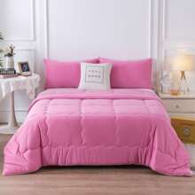 Nice Reversible Ultra-Soft Bedding Comforter Set - Jersey Knit T-Shirt Feeling - Cute Fluffy Lightweight Bedding Down Blanket Quilt With Pillowsham For Man Women Girl All Season Use - Twin / TWIN XL FULL QUEEN KING CAL KING Size - Rose Pink Purple Blue White Grey Blue Yellow Olive Emerald Green - 玫紅色 - 查看 1