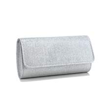 GLOIG Silver Clutch Bags V Design Metal Chain Glitter Sequined Evening Bags With Envelope Party Wedding Casual Lady Handbags Banquet Dinner Purse - Silver - View 4