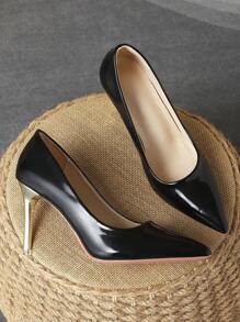 Women's Comfortable Pointed Toe Pumps, Apricot, Navy Blue, 9cm Thin Heel, Fashionable Casual, Travel, Street, Outdoor, Brown Retro Vibe, High-End, Multi-Color, Versatile, Covered Heel, Black Flats - Black - View 3
