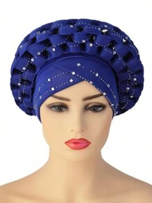 1pc Adjustable Muslim Hijab Auto Gele With Space Braid, Rhinestone Embellished African/ Cap Hair Sleep Cap - Hand-woven Hot Diamond - View 15