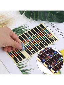 1 Pc/2 Pcs Guitar Fretboard Stickers, Guitar Note Stickers, Learn Guitar Tabs, Sticker For Beginner Learner With 5 Pcs Guitar Picks, Black/Transparent - Multicolor - View 9