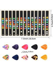 1 Pc/2 Pcs Guitar Fretboard Stickers, Guitar Note Stickers, Learn Guitar Tabs, Sticker For Beginner Learner With 5 Pcs Guitar Picks, Black/Transparent - Multicolor - View 10