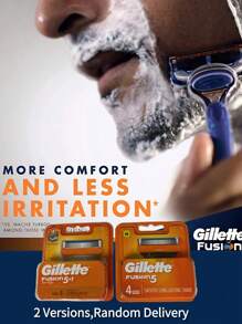 GILLETTE 4pcs  Fusion 5-Layer Razor Blades, Manual Shaving Razor Cartridges, Replacement Shaver Head, Men Facial Care - Orange - View 1