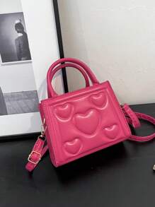 1pc Vintage Heart Pattern Embossed Handbag For Girls, All-Match Casual Shoulder Or Crossbody Bag Suitable For Daily Use - A - View 6