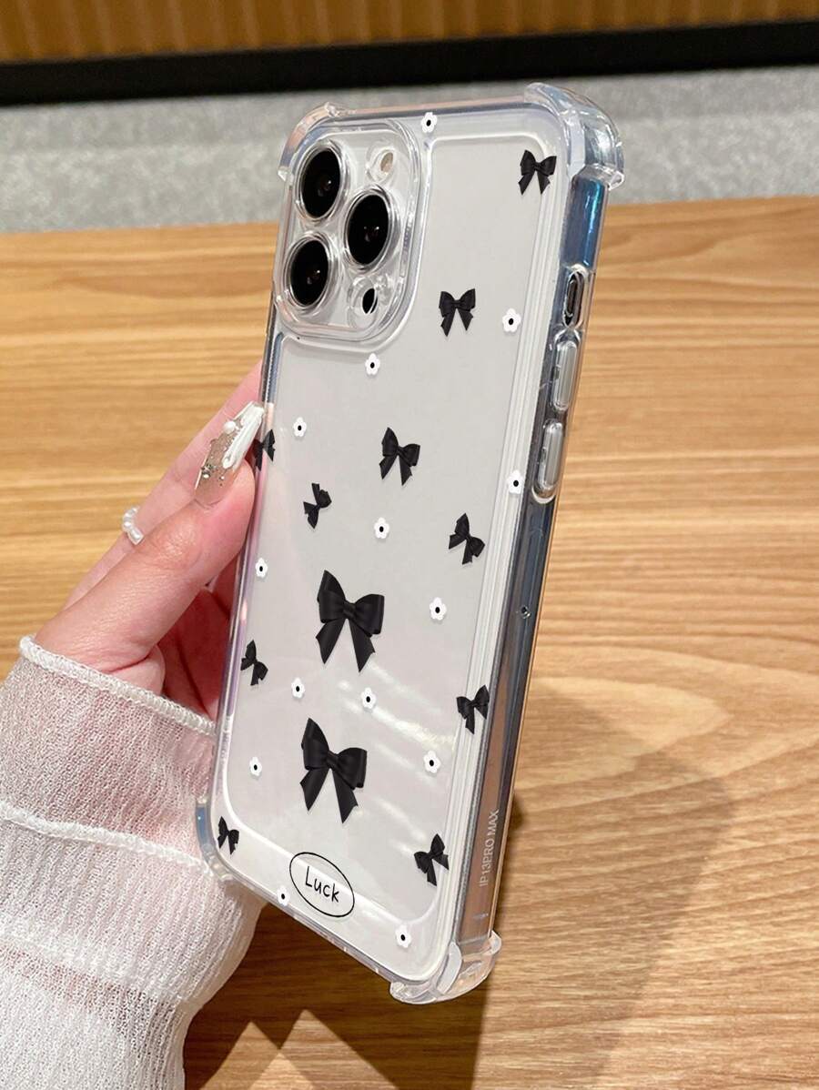 1个透明时尚加厚防摔手机壳，蝴蝶结印花，兼容和三星手机，国际版，非国内版。