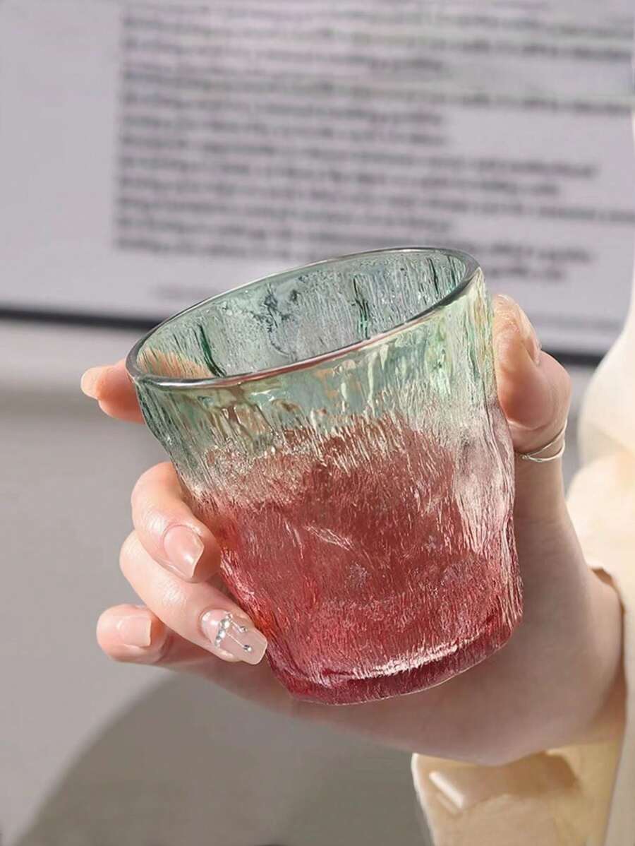 1pc Glacier Pattern Glass Cup, Japanese Style Creative Beer Mug, Colored Breakfast Juice Cup - Multicolor - View 1