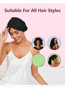 Silk Bonnet For Sleeping, Satin Hair Bonnets Large Sleep Cap For Women, Hair Wrap For Curly Hair Afros With Tie Band - Black - View 4