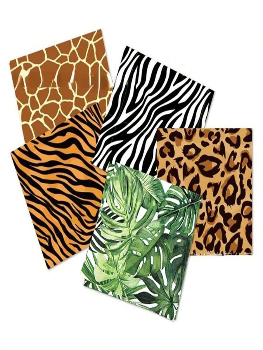 TYFYO 20pcs/Lot Jungle Animal Print Paper Napkins Tiger Leopard Zebra Stripes Leaf Theme Cocktail Party Square Dinner Napkins,Christmas - Multicolor - View 1