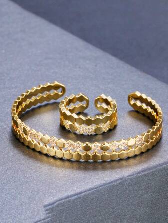 1 Set Fashionable Honeycomb Ring And Bracelet Set For Women