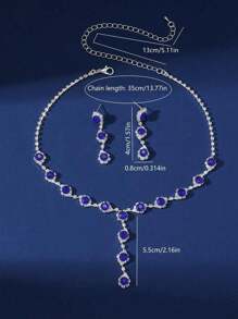 Women's Elegant Jewelry Set Sparkling Blue Rhinestone Necklace & Earrings Set, Perfect For Parties, Weddings Or Other Formal Events - Blue - View 4
