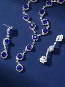 Women's Elegant Jewelry Set Sparkling Blue Rhinestone Necklace & Earrings Set, Perfect For Parties, Weddings Or Other Formal Events - Blue - View 5