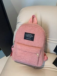 1pc Girls' Fringed Five-Pointed Star Academy Style Corduroy Backpack (With Pendant) - Pink - View 1