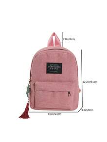 1pc Girls' Fringed Five-Pointed Star Academy Style Corduroy Backpack (With Pendant) - Pink - View 2