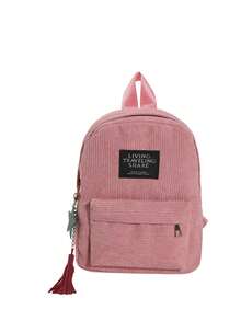1pc Girls' Fringed Five-Pointed Star Academy Style Corduroy Backpack (With Pendant) - Pink - View 5