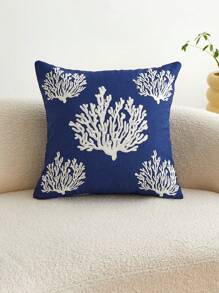 All Seasons Seaside Style Outdoor Waterproof Fabric Coral Embroidery Pillow Cover For Home Decor - Navy Blue - View 4