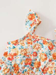 Conjunto de 3 piezas Vestido informal sin mangas de cuello cuadrado para niña bebé