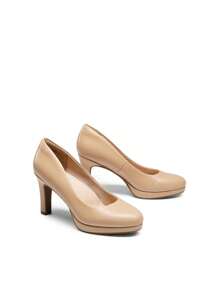 Women's Close Toe Low Heels Platform Pump Comfortable Office Work Dress Shoes For Women - Apricot - View 8