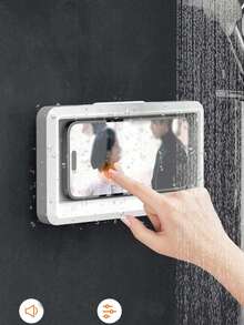 1pc White Waterproof Retractable Slouchy Mobile Phone Holder- Convenient Hands-Free Phone Use In The Shower And Anywhere Else - White - View 3