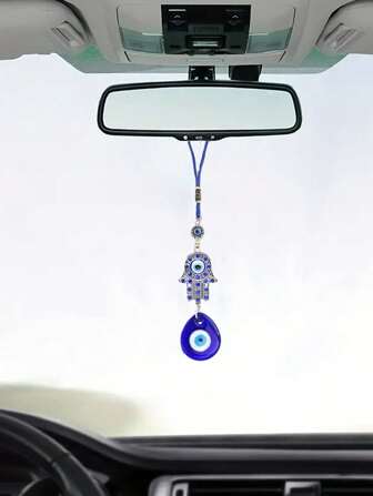 1 Stück Glücksbringer Auto Schlüsselanhänger mit Dämonenauge in Blau und Strassstein Dekoration
