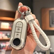 Key Fob Cover With Keyring Keychain Lanyard For Fiat 500 500L Brava Bravo Doblo Ducato Fiorino Punto Panda Palio Stilo Lancia,3 Buttons TPU Flip Key Fob Protective Cover Car Key Cover Case Car Accessories Bag Charm Backpack For School