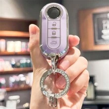 Key Fob Cover With Keyring Keychain Lanyard For Fiat 500 500L Brava Bravo Doblo Ducato Fiorino Punto Panda Palio Stilo Lancia,3 Buttons TPU Flip Key Fob Protective Cover Car Key Cover Case Car Accessories Bag Charm Backpack For School