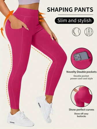 YINGHU Pantalones de yoga de cintura alta para mujer con bolsillos, a prueba de sentadillas, control de abdomen, absorción de humedad, mallas elásticas para yoga, correr, fitness