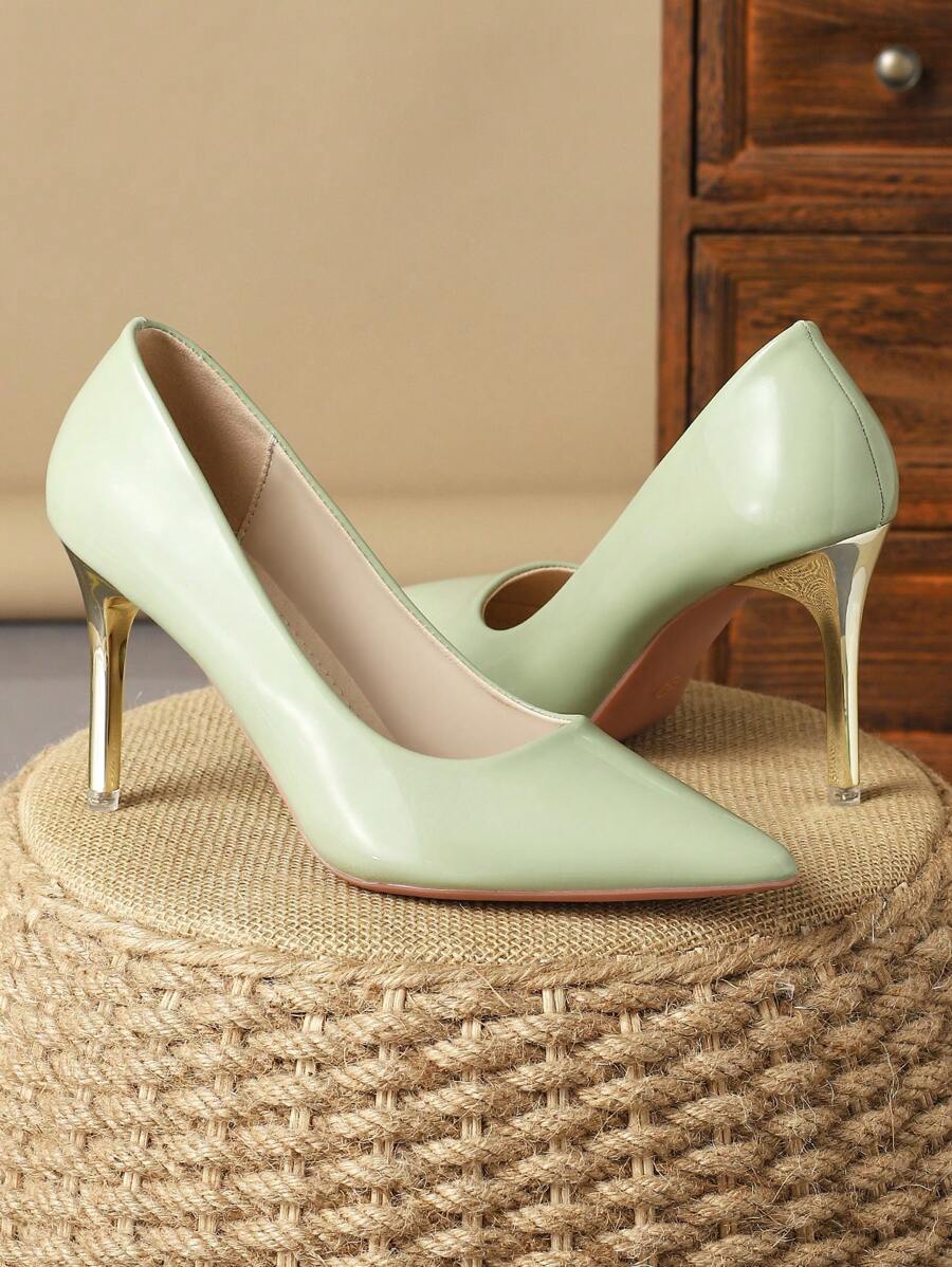 MonaNise 女士舒适尖头低帮九厘米高跟鞋，复古棕色休闲正装鞋，外观精致 - 薄荷綠 - 查看 1