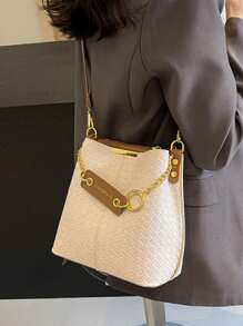 1 件 (8.66 英寸 * 8.66 英寸 * 4.72 英寸) 时尚女士单肩包，五金装饰，可调节细肩带，适合上班通勤、购物约会，优雅简约水桶包，编织压花装饰包沙滩包、斜挎包、书包、手提包、健身包、旅行箱、情人节、零钱包、化妆包、便宜、腰包、透明包、情人节礼物、背包、手提包、手机包、妈妈礼物。