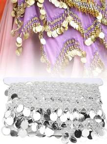 Women's Sequin Tassel, Belly Dance Hip Scarf Belt 10 Yards Belly Dance Tassel, Belly Dance Chain Sequin Round Coin Shape String Hip Scarf For National Dance Clothes Decoration Supplies Accessories - Silver - View 6