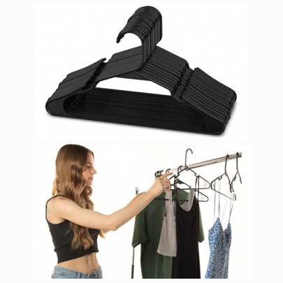 Ganchos Para Ropa Color Negro, Perchas para Adultos de Plástico Resistente, Ganchos Para Ropa Estándar, Suteres, Abrigos, Chaquetas, Vestidos, Pantalones, Percha Color Negro