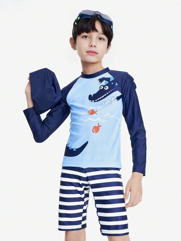 Annil Anni Boys And Girls Summer Split-Type Swimwear Snorkeling And Beach Vacation Kids Swimsuit With Swimming Cap 3-Piece Set Royal Blue