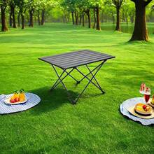 1pc Portable Foldable Table With Storage Bag, Aluminum Tube Frame And Iron Table Top, Suitable For Picnic, Camping, Travel Outdoors - Black - View 6