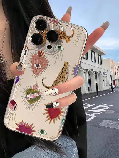1pc TPU Soft Case With Tiger Eye Design For IPhone 15 Pro Max, 14 Plus, 13 Pro Max, 12, 11, 7G, 7P, IX, XR, XS Max