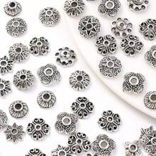 50/100入組合金花形珠蓋散珠間隔吊飾，適用於DIY項鍊手鍊珠寶製作 - 白K - 查看 6