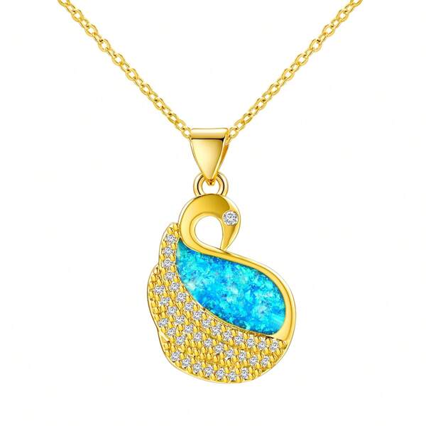 Collar de cobre precioso con ópalo azul para mujer con estilo