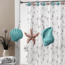 12pcs Ocean Series Shower Curtain Hooks, Seashell Shower Curtain Hooks, Blue-Green Color Starfish, Conch Shell Shower Curtain Hooks, Bathroom Accessories Home Bathroom Decor Fall Decor Back To School