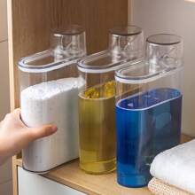 1pc Simple Transparent Laundry Powder Sub-Packaging Bottle, Moisture-Proof Sealed Laundry Detergent Dispenser, Laundry Soap Container For Liquid Detergent And Fabric Softener, Laundry Room Organizer, Bathroom Accessories