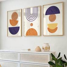 Bộ 3, Nghệ thuật treo tường phong cách Boho trừu tượng, In áp phích hình học, Tranh canvas, Trang trí nhà cửa, Thẩm mỹ trang trí phòng khách, 50*70 cm (19.7*27.5in) Có khung - A - Xem 2