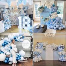 146pcs/Set Blue And White Balloon Arch Set, Light Blue And White Silver Balloon Wreath With 4D Silver Aluminum Foil Balloons, Light Blue And Silver Latex Balloons For Baptism, Birthday Party Decoration,Christmas